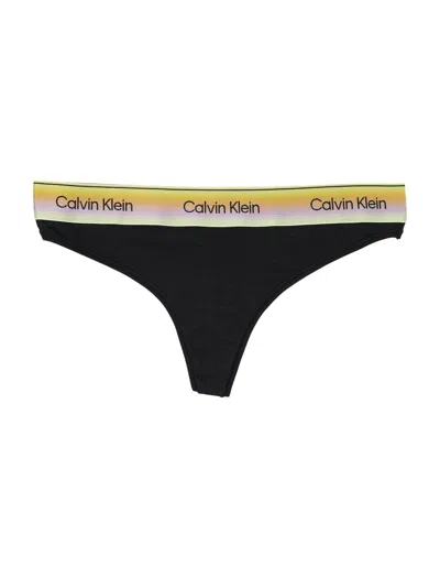 Calvin Klein Multicolor Logo Band Thong In Black