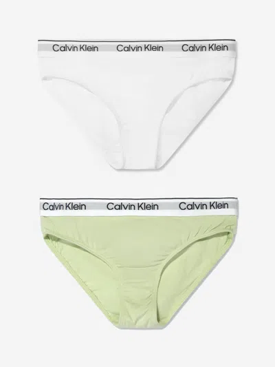 Calvin Klein Underwear Kids' Girls 2 Pack Bikini Briefs Set In Green