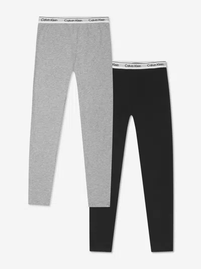 Calvin Klein Underwear Kids' Girls 2 Pack Leggings Set In Grey