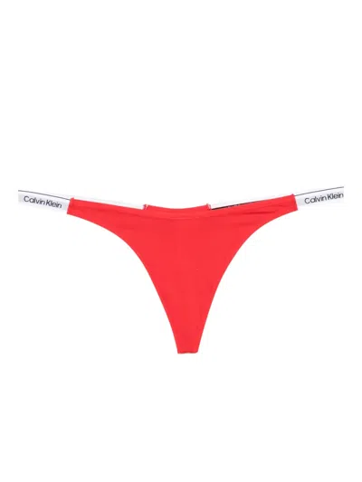 Calvin Klein Underwear Logo-waistband Thongs In Red