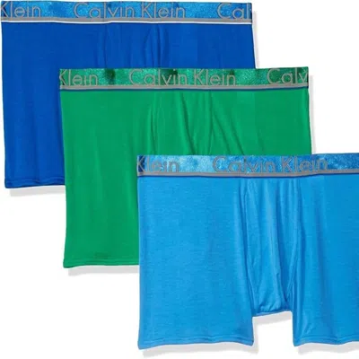 Calvin Klein Underwear Men's 3-pack Underwear Comfort Microfiber Trunks In Skyview/misty/impulsive In Blue