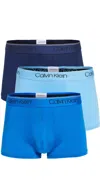Calvin Klein Underwear Low Rise Trunks 3 Pack In New Navy/a. Blue/blue Paradise