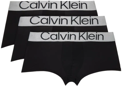 Calvin Klein Underwear Three-pack Black Low-rise Boxers In 902 - Black