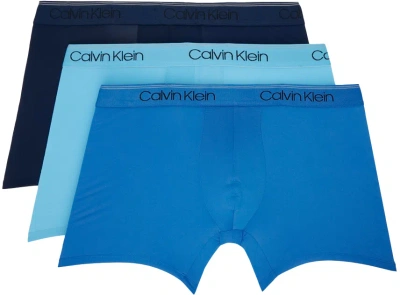 Calvin Klein Underwear Three-pack Blue Boxer Briefs In 400–blue Trio Blues