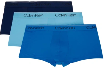 Calvin Klein Underwear Three-pack Blue Boxers In 400–blue Trio Blues