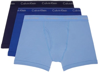 Calvin Klein Underwear Three-pack Blue Boxers In 940 – Blue