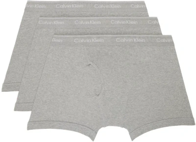 Calvin Klein Underwear Three-pack Gray Boxer Briefs In 020 – Grey Heather