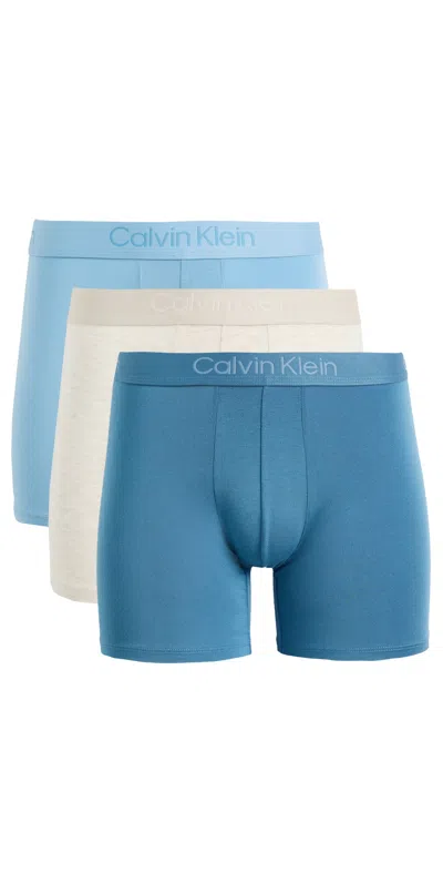 Calvin Klein Underwear Ultra Soft Modal 3-pack Boxer Briefs Oatmeal Heather/gulf Blue/libe In Multi