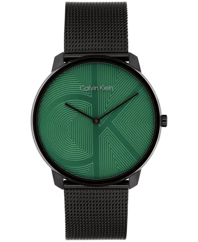 Calvin Klein Unisex Iconic Ionic Plated Black Stainless Steel Mesh Bracelet Watch 40mm