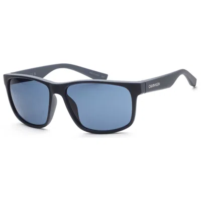 Calvin Klein Matte-finish Rectangle-frame Sunglasses In Blue