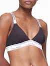 Calvin Klein Unlined Adjustable Strap Cotton Blend Triangle Bralette In Black In Black