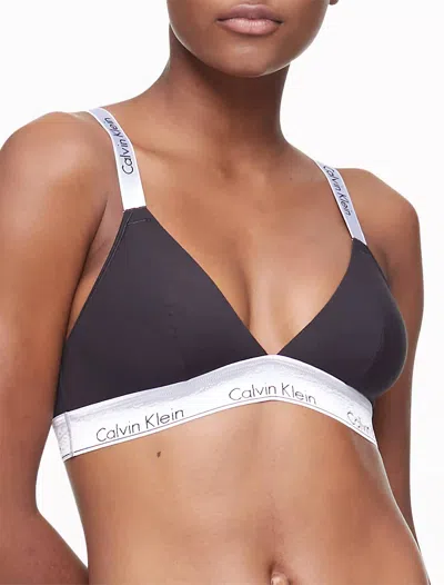 Calvin Klein Unlined Adjustable Strap Cotton Blend Triangle Bralette In Black