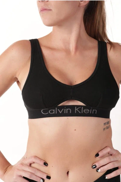 Calvin Klein Unlined Bralette With Embossed Logo In Black