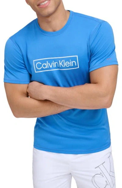 Calvin Klein Upf 40+ Short Sleeve Rashguard T-shirt In Blue