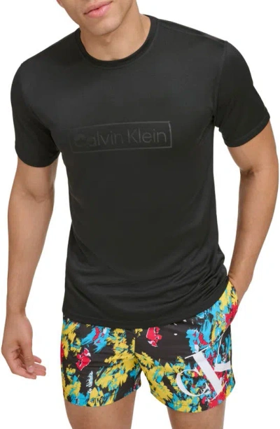 Calvin Klein Upf 40+ Short Sleeve Rashguard T-shirt In Black
