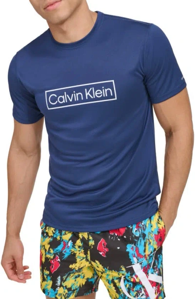 Calvin Klein Upf 40+ Short Sleeve Rashguard T-shirt In Navy