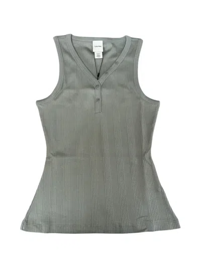 Calvin Klein V-neck Buttoned Ribbed Vest In Gray