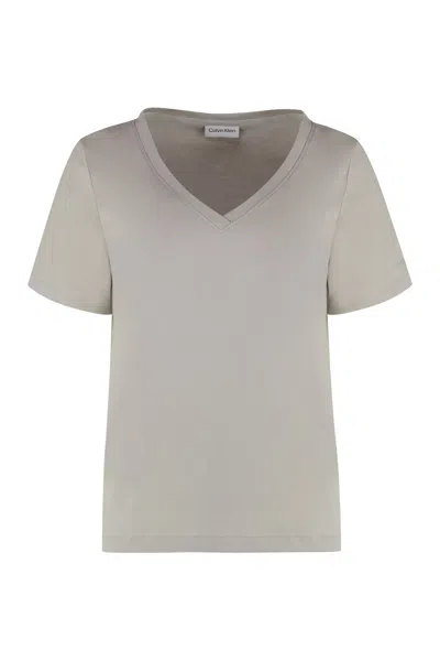 Calvin Klein V-neck Cotton T-shirt In Turtledove
