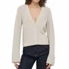 Calvin Klein V Neck Cropped Wool Cardigan In Beige