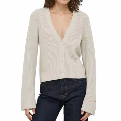 Calvin Klein V Neck Cropped Wool Cardigan In Beige