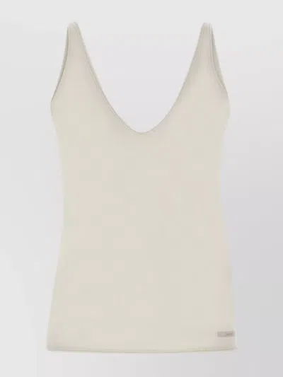 Calvin Klein V-neck Linen Blend Knit Top In White