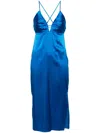 Calvin Klein V-neck Satin Midi Dress In Blue