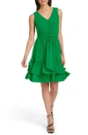 Calvin Klein V-neck Sleeveless A-line Dress In Green