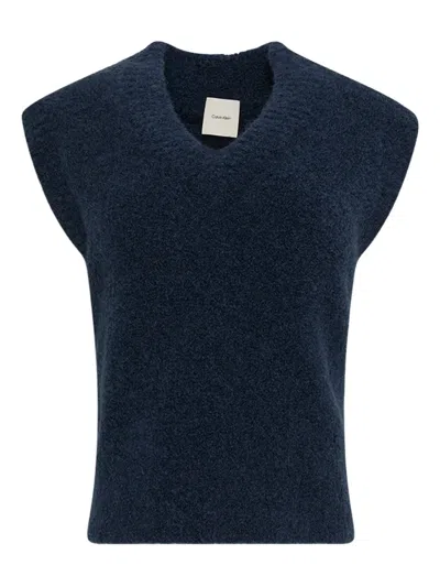 Calvin Klein V-neck Sleeveless Sweater In Blue