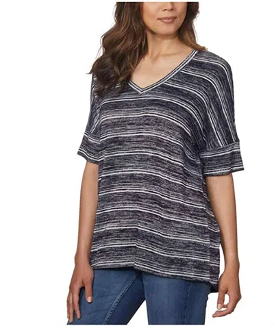 Calvin Klein V Neck Striped Knit Top In Peacoat Marle In Blue