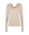 Calvin Klein Wool V-neck Sweater With Ribbed Knit In Nude