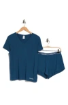 Calvin Klein V-neck T-shirt & Shorts 2-piece Pajama Set In 1zw Majolica Bl
