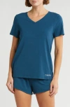 Calvin Klein V-neck T-shirt & Shorts 2-piece Pajama Set In Majolica Blue