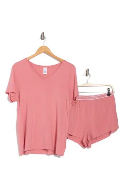 Calvin Klein V-neck T-shirt & Shorts 2-piece Pajama Set In Pink Blossom