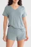 Calvin Klein V-neck T-shirt & Shorts 2-piece Pajama Set In Stormy Sea