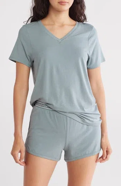 Calvin Klein V-neck T-shirt & Shorts 2-piece Pajama Set In Stormy Sea