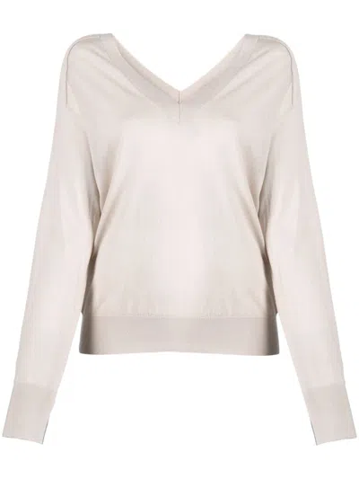 Calvin Klein V-neck Wool Jumper In Neutrals