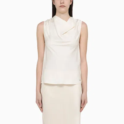 Calvin Klein Vanilla Viscose Sleeveless Blouse In White