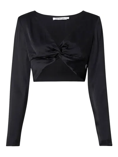 Calvin Klein Velvet Cropped Top In Black