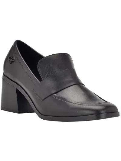 Calvin Klein Ventice Womens Leather Square Toe Loafer Heels In Black