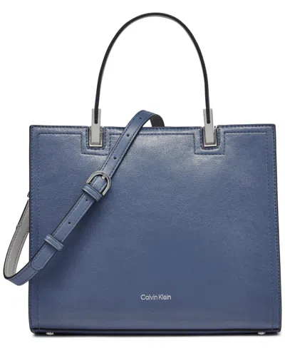 Calvin Klein Verne Mixed Material Convertible Satchel In Blue