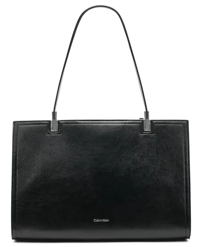 Calvin Klein Verne Mixed Material Tote In Black,white,grey