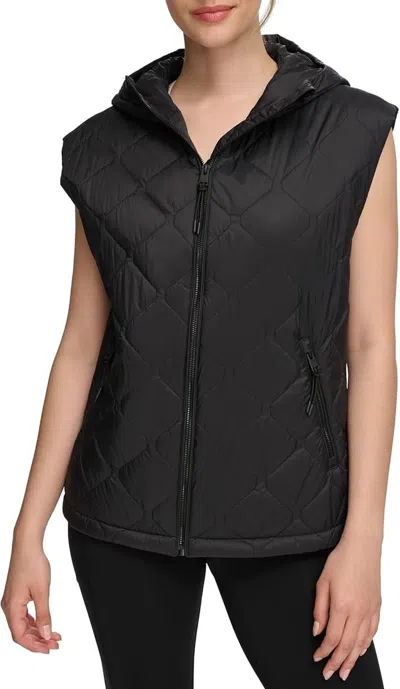 Calvin Klein Vest Womens Black Quilted Oversized Hooded Full Zip Fts704