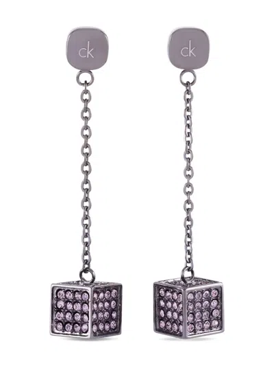 Pre-owned Calvin Klein Vintage Crystal-embellished Earrings In Silver
