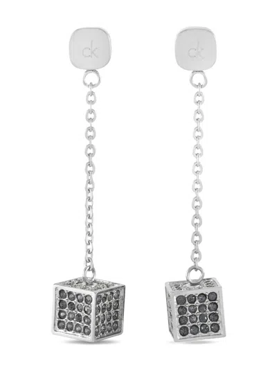 Pre-owned Calvin Klein Vintage Crystal-embellished Earrings In Silver
