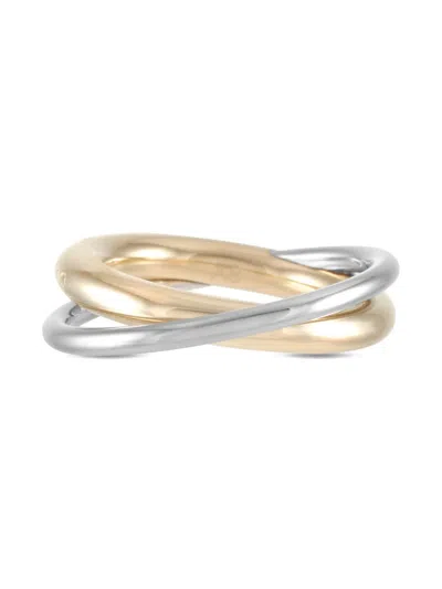 Pre-owned Calvin Klein Vintage Two-tone Design Ring In Silver