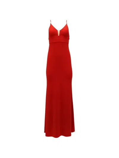 Pre-owned Calvin Klein Vintage V-neck Strap Gown Maxi Dress In Red