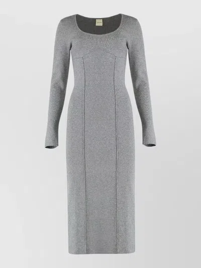 Calvin Klein Viscose Blend Midi Dress Slim Fit In Gray