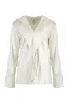 Calvin Klein V-neck Blouse With Buttoned Cuffs And Draped Front