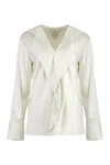 Calvin Klein V-neck Blouse With Buttoned Cuffs And Draped Front In White