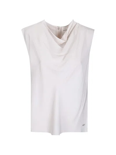 Calvin Klein Viscose Twill Cowl Neck Tank In Multi